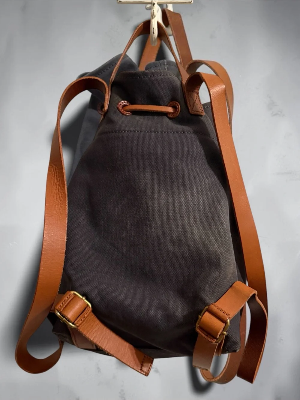 Madewell Canvas Somerset Backpack in Washed Out Gray and Brown Leather